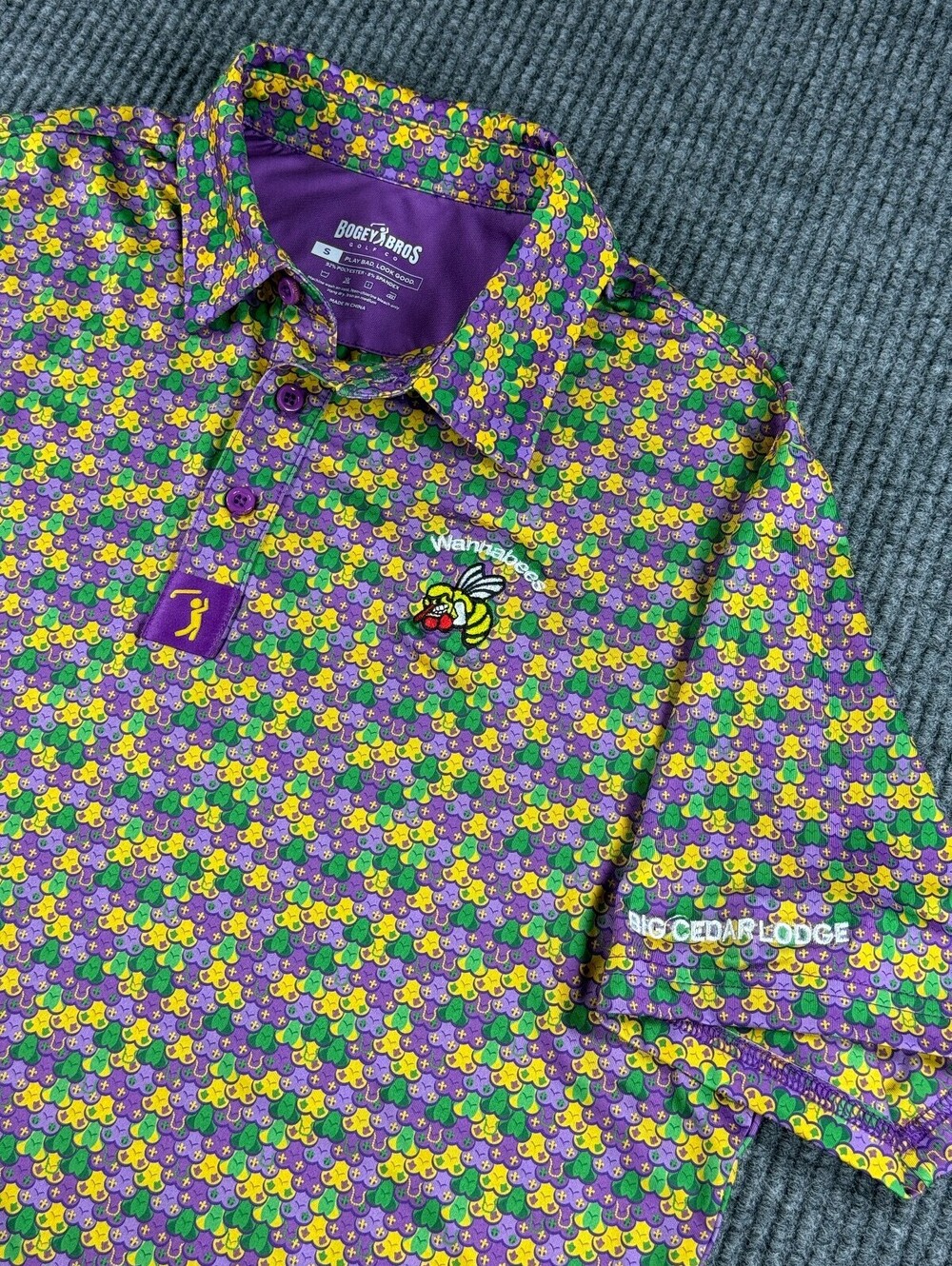Bogey Bros Golf Polo Mens S Big Cedar Lodge Wannabees Purple Green Yellow S/S